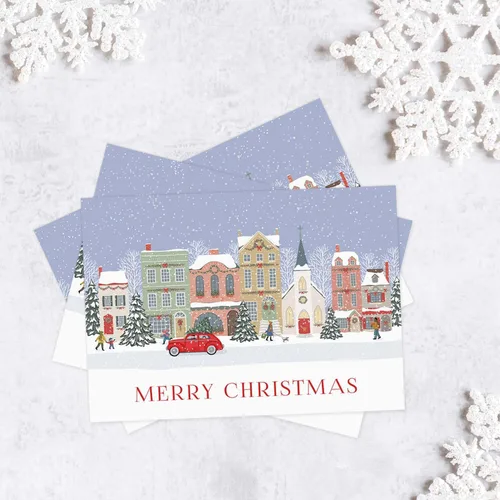 Vista 4 de Masterpiece - Juego de tarjetas navideñas de aldea / 16 tarjetas navideñas de vecindario nevado con sobres rojos a juego / 7 7/8 pulgadas x 5 5/8