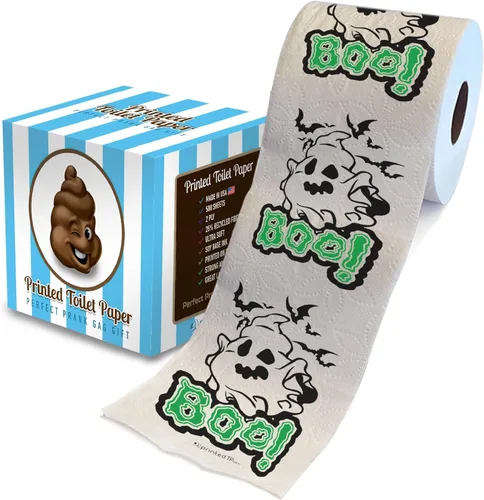 Vista 14 de Printed TP Papel higiénico impreso con texto en inglés "Happy Halloween", rollo de papel higiénico aterrador para sorpresa, broma, divertido regalo