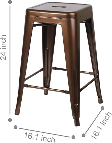 Vista 237 de GIA Taburete de mostrador sin respaldo de 24 pulgadas, cantidad de 4, bronce con asiento de madera clara