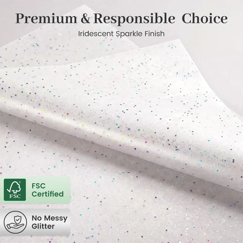 Vista 5 de Koogel 120 hojas de papel de seda, papel de seda blanco de 20 x 14 pulgadas para bolsas de regalo, envoltura de purpurina para cumpleaños, proyectos