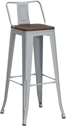 Vista 79 de Juego de 4 taburetes de bar giratorios de 26 pulgadas con respaldo, altura de mostrador, taburetes de bar industriales de metal para el hogar