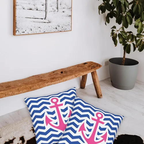 Vista 3 de Juego de 2 fundas de almohada suaves con ancla náutica de 18 x 18 pulgadas, diseño de rayas en zigzag, modernas fundas de almohada para decoración