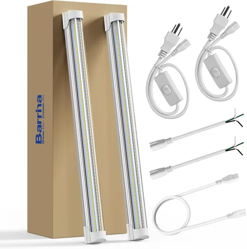 Vista 12 de Barrina Luz LED para Taller de 2 Pies, 20W 3000LM 3000K, Luces de Tubo Enlazables con Cubierta Transparente, Iluminación LED T8 Integrada
