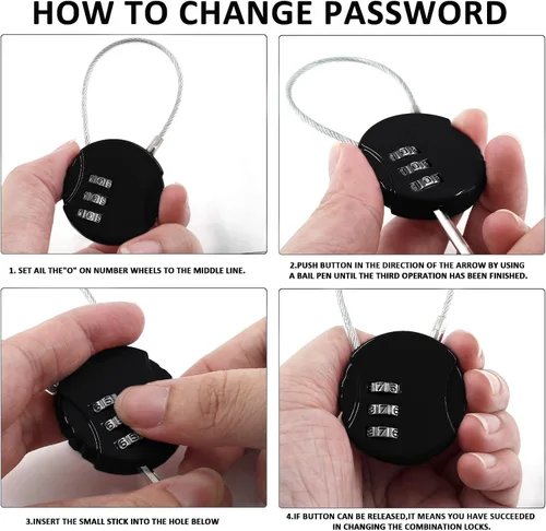 Vista 4 de Litoexpe Cerradura de combinación de 4 unidades, 3 dígitos para exteriores, impermeable, con código, candado, candado, cable de bloqueo para Negro