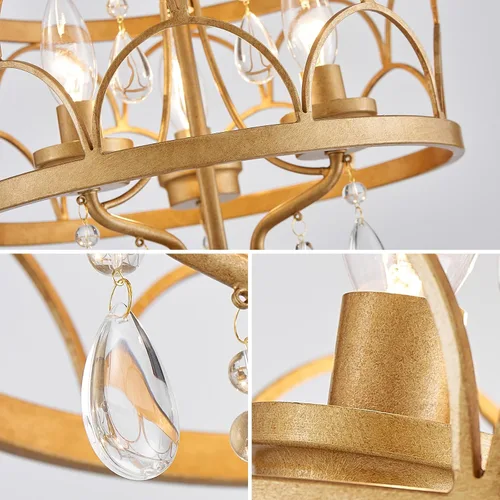 Vista 5 de Lámpara de techo de cristal, moderna lámpara de araña pequeña, lámpara de techo semiempotrada dorada de granja, accesorios de iluminación de pasillo