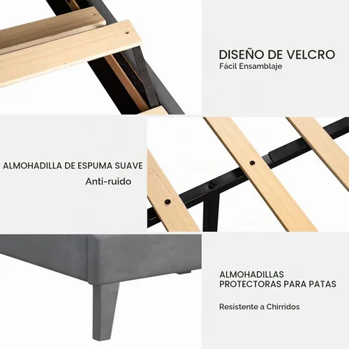 Vista 8 de DOGIBIXO Marco de cama tamaño completo con luces LED, marco de cama tapizado con cabecera de respaldo alado capitonada de diamante, soporte