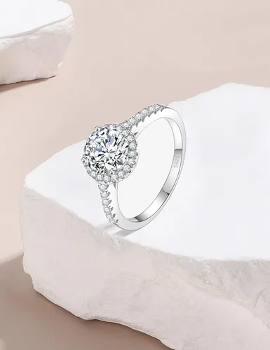 Vista 5 de Elspeth Anillo de compromiso de plata de ley 925 para mujer, peraredondoovaladocojíncorte princesa, circonita cúbica, talla 4-10