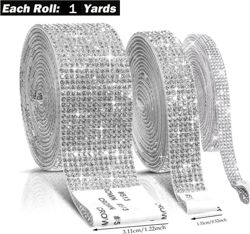 Vista 4 de 3 rollos de cinta autoadhesiva de diamantes de imitación de 3 yardas con diamantes de imitación de 0.079 pulgadas (0.079 in) para manualidades