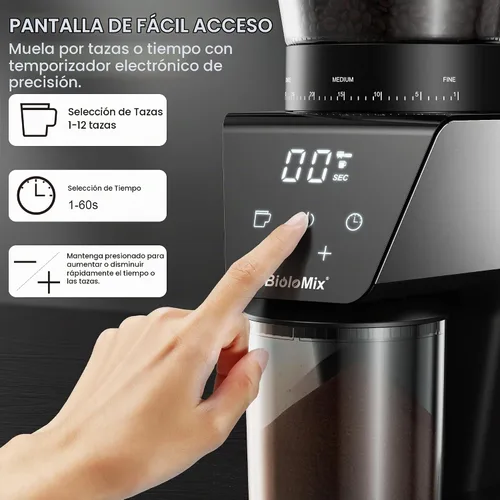 Vista 2 de BioloMix Molinillo de café eléctrico, molinillo cónico de rebabas