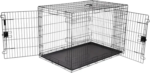 Vista 9 de Amazon Basics Jaula para perros duradera y plegable de alambre de metal con bandeja, puerta doble, 30 x 19 x 21 pulgadas, color negro