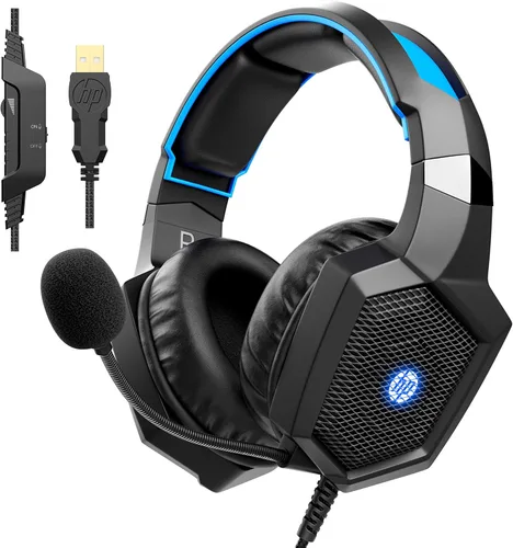 HP Auriculares estéreo para juegos PC sobre la oreja Auriculares de sonido envolvente 7.1 con micrófono para PCMacLaptop Gamer Headset con micrófono