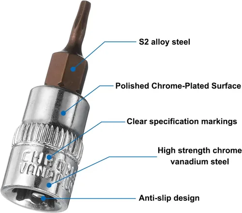 Vista 5 de uxcell 5 unidades de 1/4 pulgadas x T8 Torx Bit Socket, S2 brocas de acero CR-V Sockets 1.496 in Longitud Uso con llave de trinquete, barra