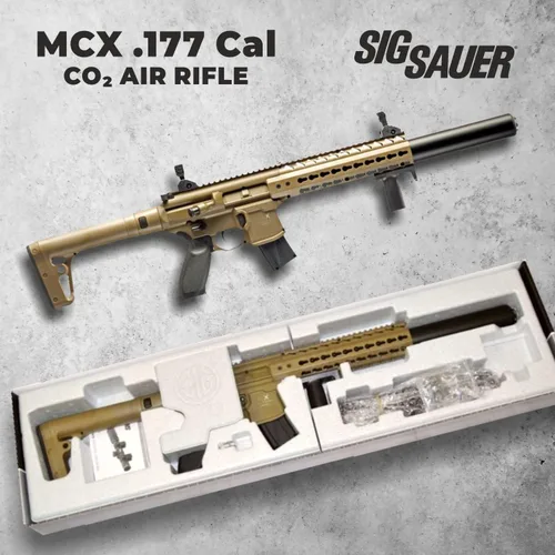 Vista 2 de Sіg Sauer MCX .177 Cal CO2 FDE - Rifle de aire con Wearable4U CO2 de 3.17 oz (paquete de 2) y paquete de 500 pellets