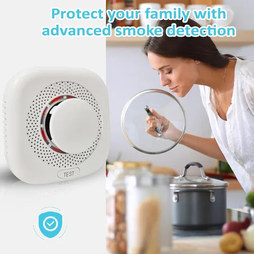 Vista 4 de Paquete de 2 detectores de humo, detector de humo para el hogar con botón de prueba y botón de silencio, alarma de incendio con indicador LED