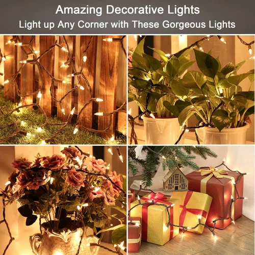 Vista 5 de ODEETRONIC Cadena de luces de Navidad transparentes, 21.63 pies, 100 luces incandescentes de alambre marrón, luz de Navidad para exteriores