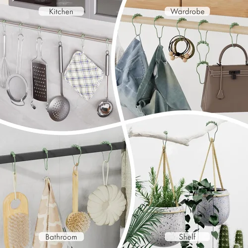 Vista 85 de Amazer - Juego de 12 ganchos decorativos para cortina de ducha de acero inoxidable para barras de cortinas de baño, blanco acrílico