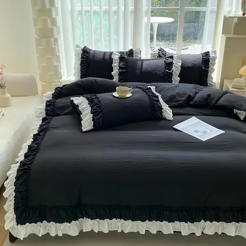 Vista 2 de Shabby Chic - Juego de ropa de cama de 2 piezas, juego de funda de edredón vintage con volantes de 2 capas, juego de microfibra cepillada suave