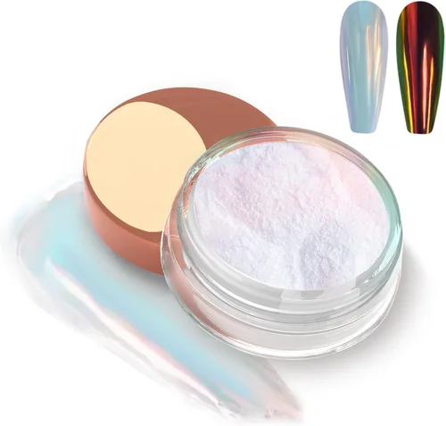 Vista 13 de Allstarry Glaze - Polvo de uñas cromado blanco metálico con efecto de dona transparente Aurora Magic Nail Glitter Powder transparente polvo de hielo