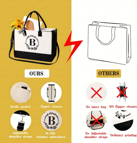 Vista 2 de personalized bags for women,Tote Bag For Women,Initial Tote Bag For Women With Zipper