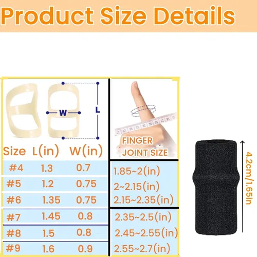 Vista 2 de Juego de 10 férulas y mangas ovaladas para dedos, 6 férula ovalada graduada para dedos y 4 fundas para dedos, soporte de supoort para dedo pulgar