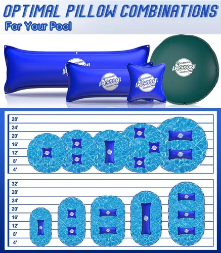 Vista 8 de Angooni Almohada de piscina resistente de 4 x 4 pies con cuerdas de 4 x 20 pies, almohada de PVC de 0.016 in de grosor para invierno con válvula