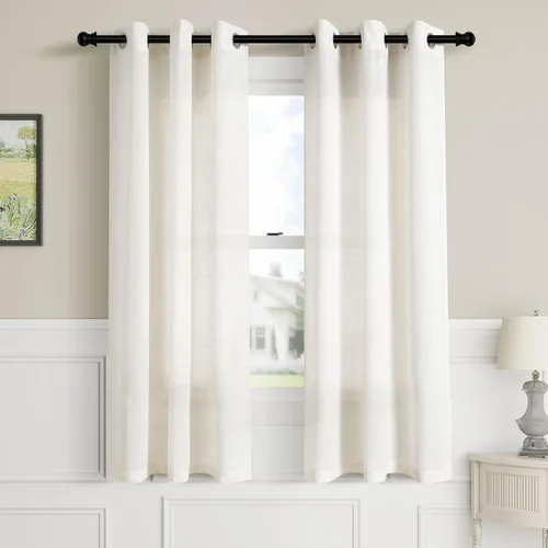 Vista 59 de Aersas Cortinas de lino negro para dormitorio de 63 pulgadas de largo, 2 paneles de privacidad, eficiencia energética, semitransparentes, cortinas