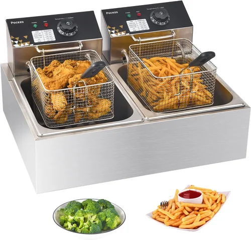 Vista 8 de Freidora eléctrica de acero inoxidable de 10 L/10.5 cuartos de galón, freidora comercial con canasta, 1700 W, 110 V, freidora de encimera para uso