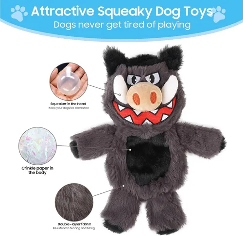 Vista 5 de Bzonsmart Paquete de 5 Juguetes Chirriantes para Perros. Juguetes de Masticación de Peluche Resistentes para Perros. Juguetes Interactivos