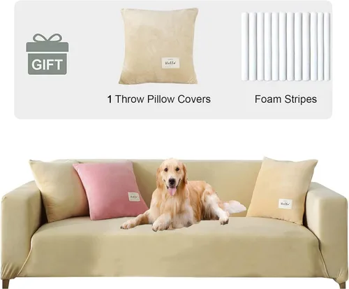 LiveGo Funda de sofá de terciopelo grueso con funda de almohada, fundas elásticas para sofás de 1, 2, 3, 4 plazas, protector universal para muebles