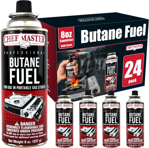 Vista 10 de Chef Master 4 recipientes de combustible de butano de 8 onzas – Recambio de butano para antorcha de cocina y estufa de campamento – Recipiente