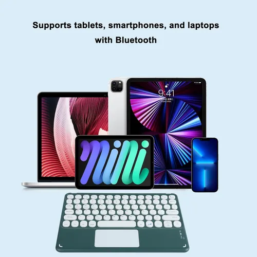 Vista 4 de Teclado inalámbrico con panel táctil, teclado Bluetooth recargable ultrafino mini con panel táctil, teclas redondas para iPad pro/iPad/iOS/Mac Verde