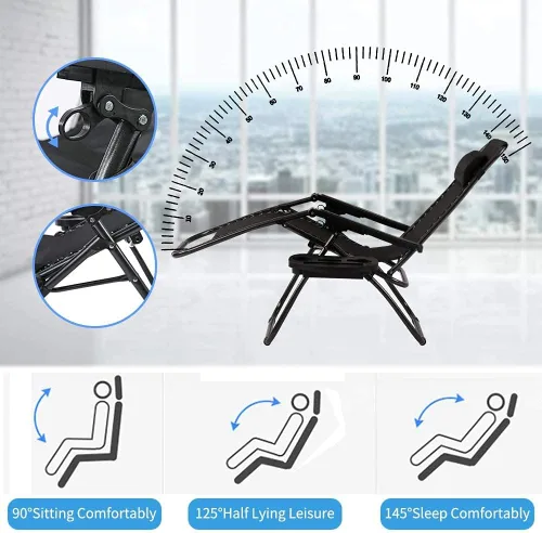 Vista 4 de Dkeli Zero Gravity - Juego de 2 sillas plegables y ajustables para patio con portavasos para exteriores, reclinables, para campamento, junto a