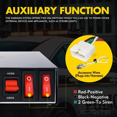 Vista 3 de Sistema PA de sirena de emergencia de 200 vatios con 8 tonos Xprite. Kit con micrófono de mano e interruptores de control de luces