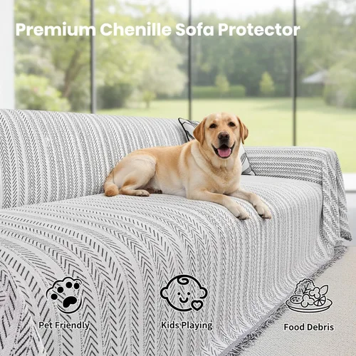 Vista 2 de Nobildonna Funda de felpilla lavable para sofá de 2 plazas, funda protectora de muebles para sala de estar, beige, 71 x 102 pulgadas