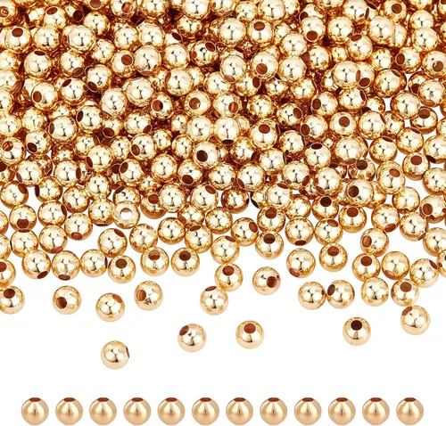 NBEADS Alrededor de 1000 cuentas de latón macizo chapadas en oro de 18 quilates, cuentas espaciadoras de metal de 0.157 in, cuentas espaciadoras