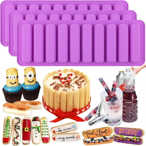 Vista 8 de FUNSHOWCASE Rectangular Oblong Chocolate Cracker Bar Stick Block Ice Tube Jelly Tray Cilindro Silicona Candy Mold