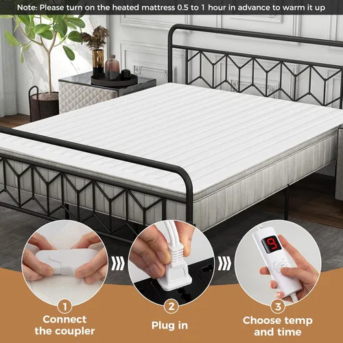 Vista 8 de Protector de colchón con calefacción, 80 x 78 pulgadas, protector de colchón eléctrico con 8 niveles de calor, 4 tiempos, protección contra