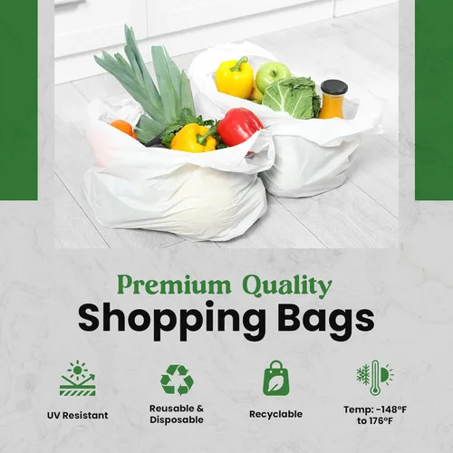 Vista 2 de Bolsa de plástico con asas Bolsas de compras para camisetas para pequeñas empresas Bolsa de plástico reciclable para comestibles Bolsas