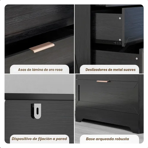 Vista 7 de FTZxHKLX Cómoda moderna de 4 cajones para dormitorio, cómoda alta con cajón grande y asas de oro rosa, organizador de almacenamiento de madera