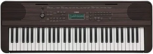 Yamaha PSRE360 Teclado portátil sensible al tacto de 61 teclas con fuente de alimentación, nogal oscuro
