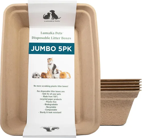 Vista 8 de Caja de arena desechable para gatos, paquete de 5 (grande), extragruesa y resistente, resistente a fugas, sin frotar, resistente al olor, pulpa