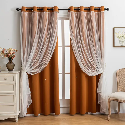 Vista 18 de indistar Cortinas opacas con corte de estrellas para ventana de dormitorio de niña, cortinas de oscurecimiento de habitación y cortinas