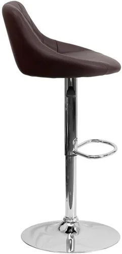 Vista 5 de Pemberly Row Quilted Bucket Seat Adjustable Bar Stool, Brown Vinyl Upholstery, Chrome Base with Footrest, Swivel Counter to Bar Height Stool for