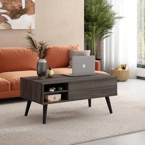 Vista 5 de WLIVE Mesa de centro con tapa elevable para sala de estar, mesa de centro pequeña con almacenamiento, estante ajustable y compartimento