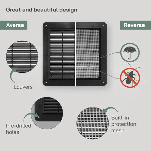 Vista 3 de Vent Systems Cubierta de ventilación de retorno de aire negra de 10 x 10 pulgadas - Rejilla de ventilación de aire - Cubierta de parrilla