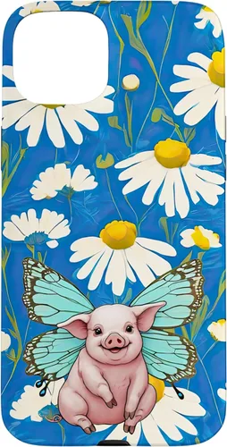 Vista 9 de Adorable pig piglet with butterfly wIngs daisy flower sweet Case for iPhone 16