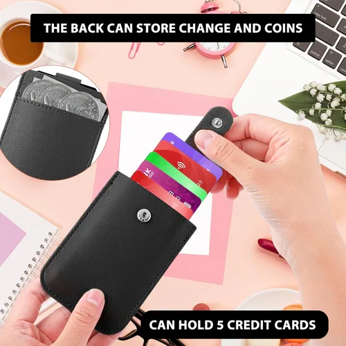 Vista 2 de Bewudy Cartera tipo extraíble para tarjetas de crédito, de cuero apilado, con bloqueo RFID, funda para tarjetas de crédito, múltiples ranuras
