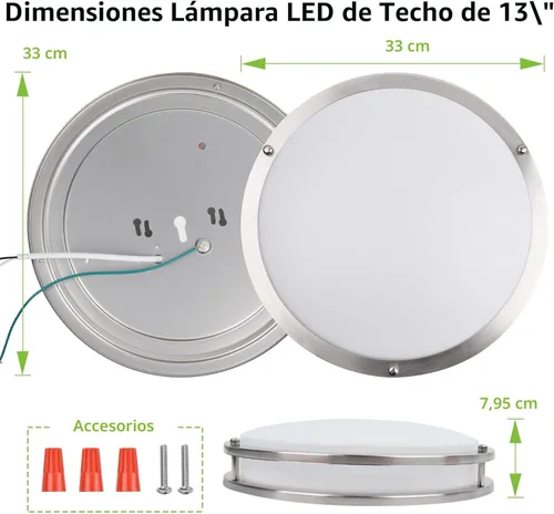Vista 8 de Lámpara de techo LED de montaje empotrado de 13 pulgadas, 2700 K/3000 K/3500 K/4000 K/5000 K, iluminación regulable Saturno de bronce aceitado