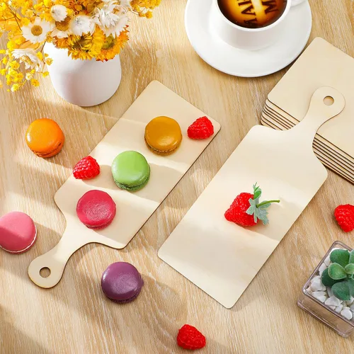 Vista 5 de Marsui 12 piezas de mini tabla de cortar de madera para manualidades, tabla de cortar con asa, pequeña bandeja de charcutería para cocina, cocina