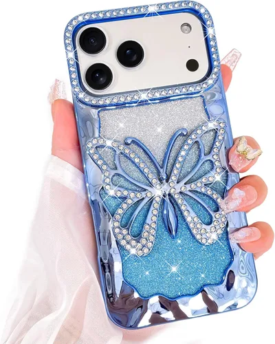 Vista 30 de Bonoma Funda con Purpurina Magnética para iPhone 16 Pro Max [Compatible con MagSafe], Funda Transparente Brillante de Lujo con Patrón de Corazones